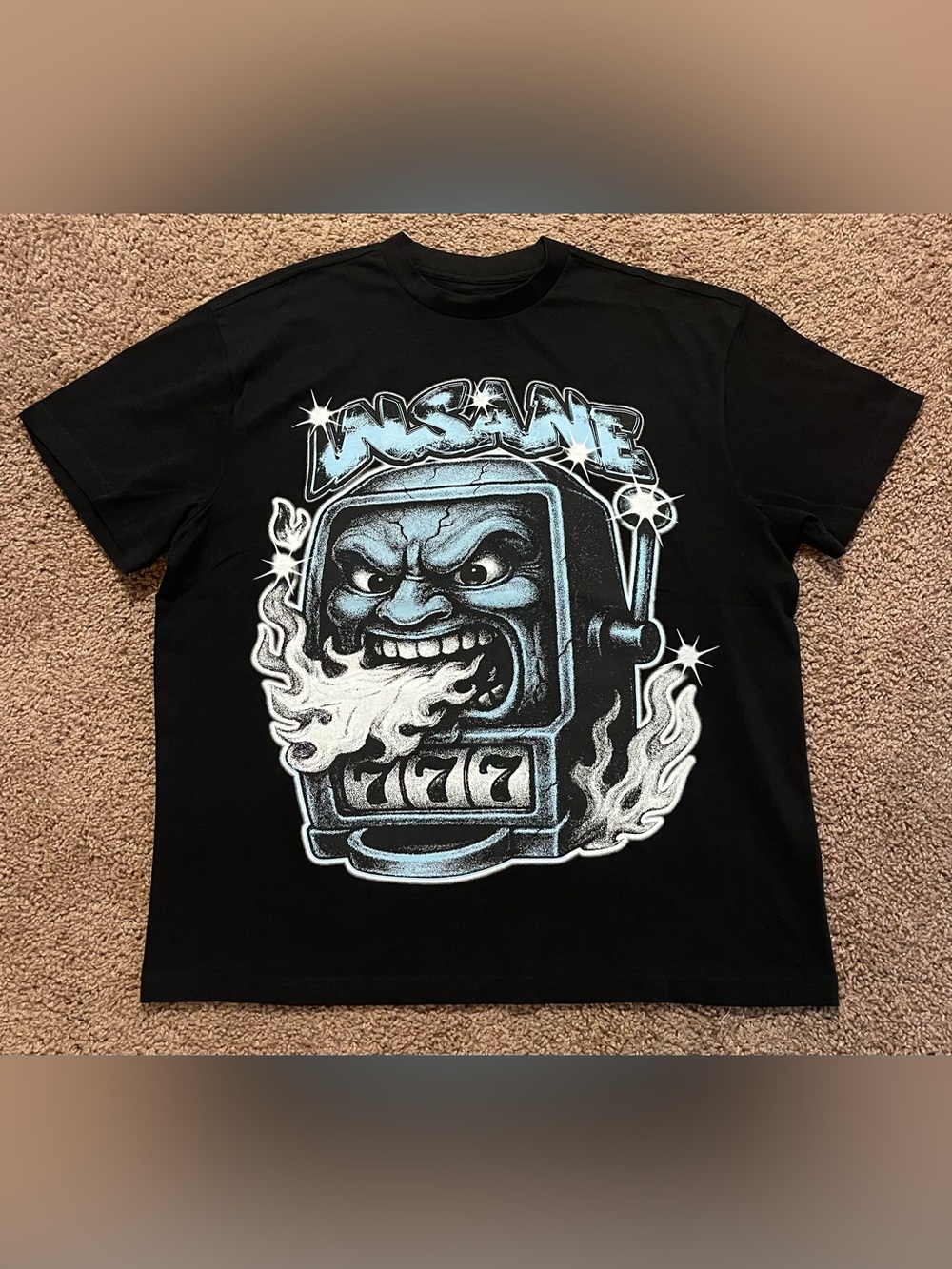 KDNK Black Graphic Tee with Fiery Design NWOT